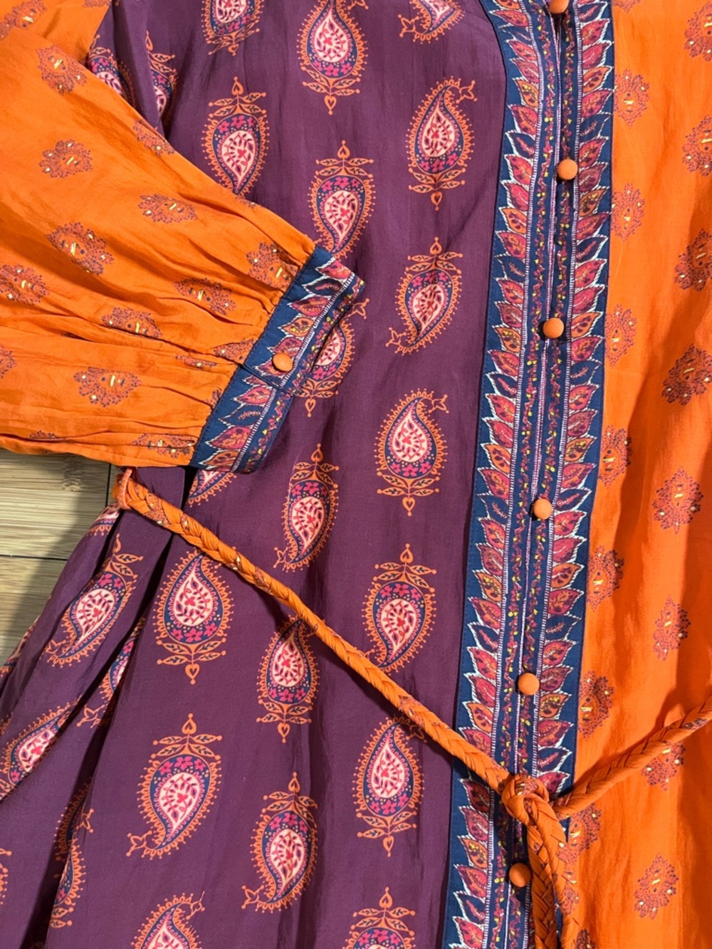 Sundance Bondi Beauty Rich Two-Tone Orange & Burgundy Paisley Maxi Dress - Picture 4 of 15